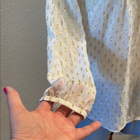 Chic LILLY PULITZER White and Gold Women's Silk Blouse SZ sm - Picture 3 of 6
